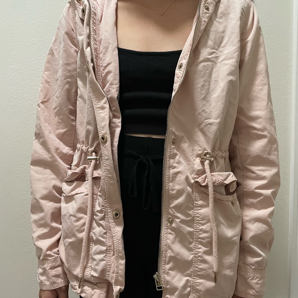 Forever 21 Women's Pink Hooded Trench Jacket